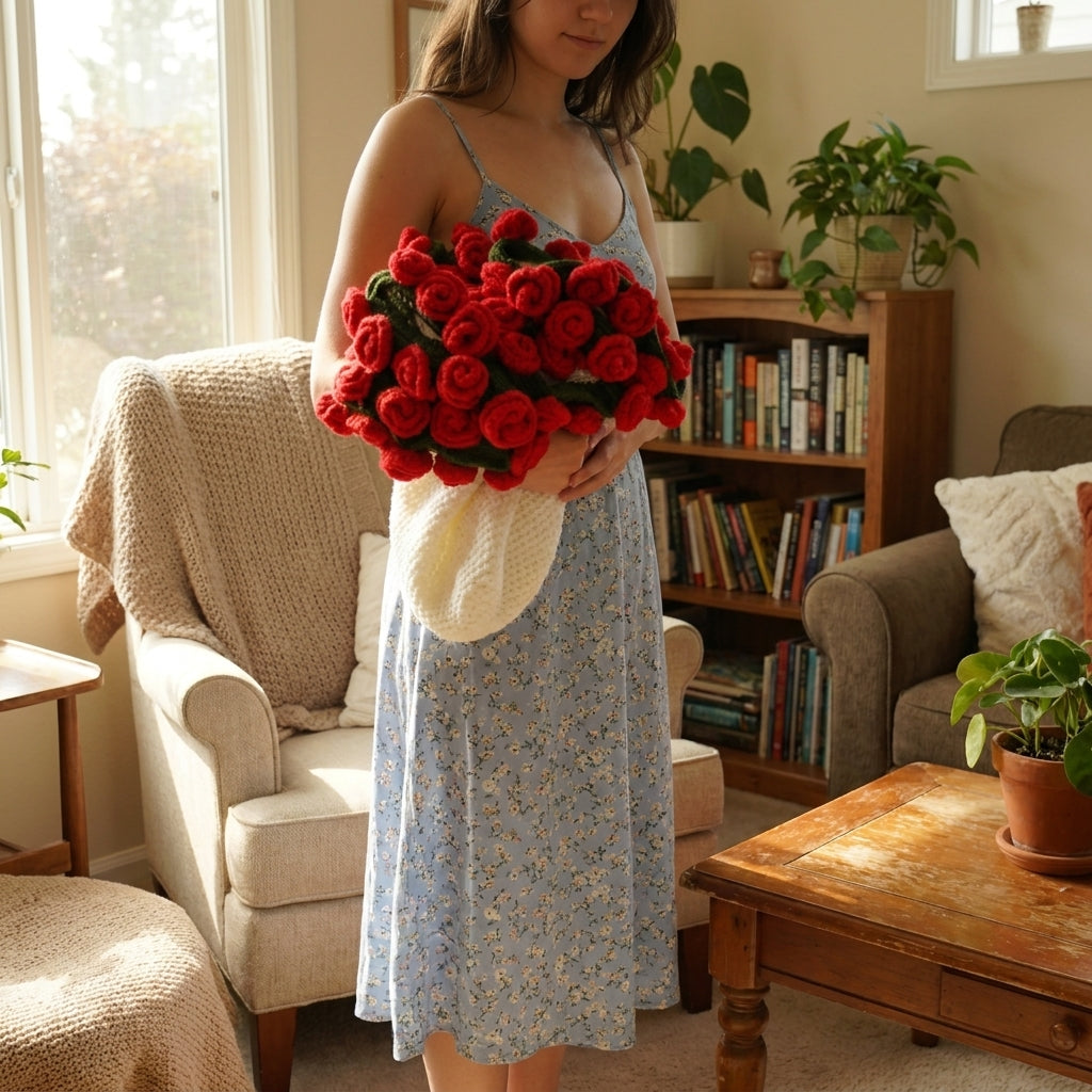 Hand-woven Rose Blanket Gift for Valentine's Day Gift
