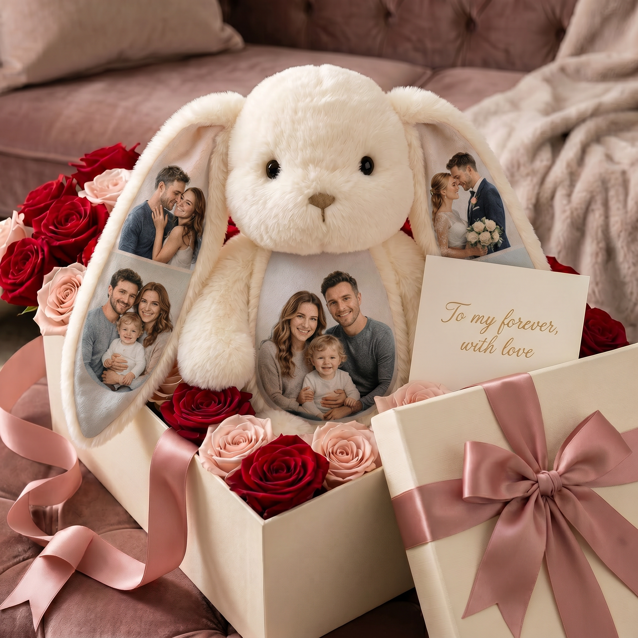Custom Photo Bunny Plush – Personalized Hidden Ear Picture Bunny Gift