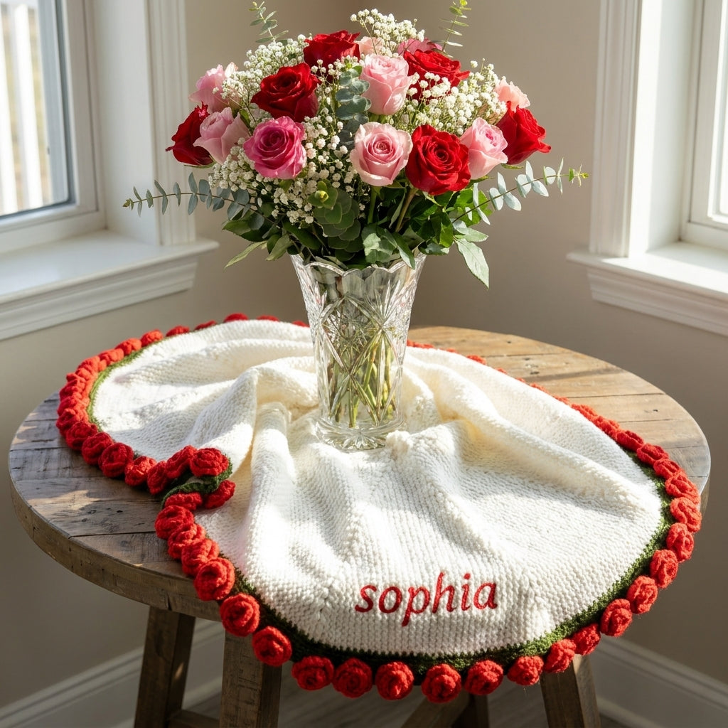 Hand-woven Rose Blanket Gift for Valentine's Day Gift