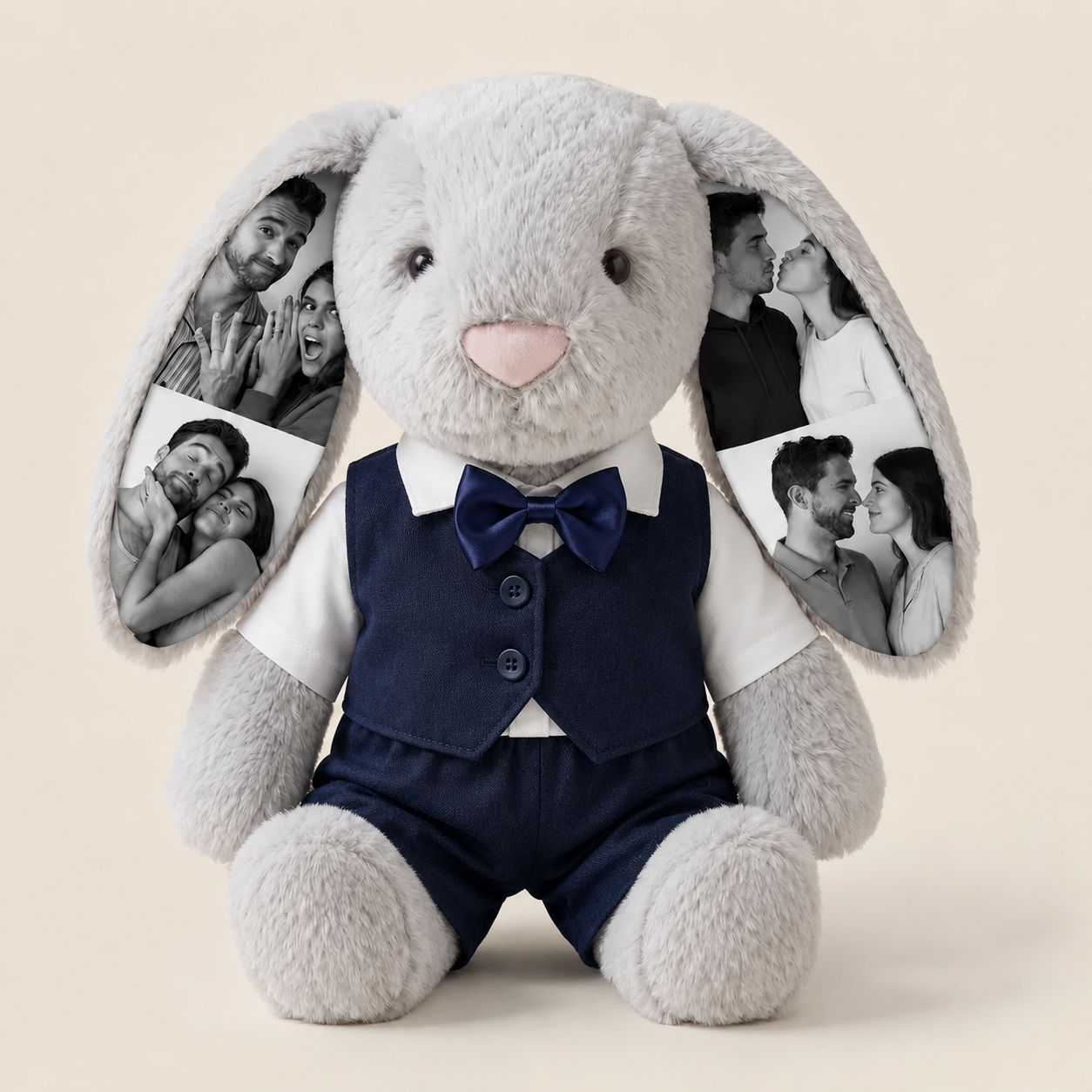Custom Photo Wedding Bunny Plush – Personalized Bride & Groom Bunny Stuffed Animal, Anniversary Wedding Gift for Couples