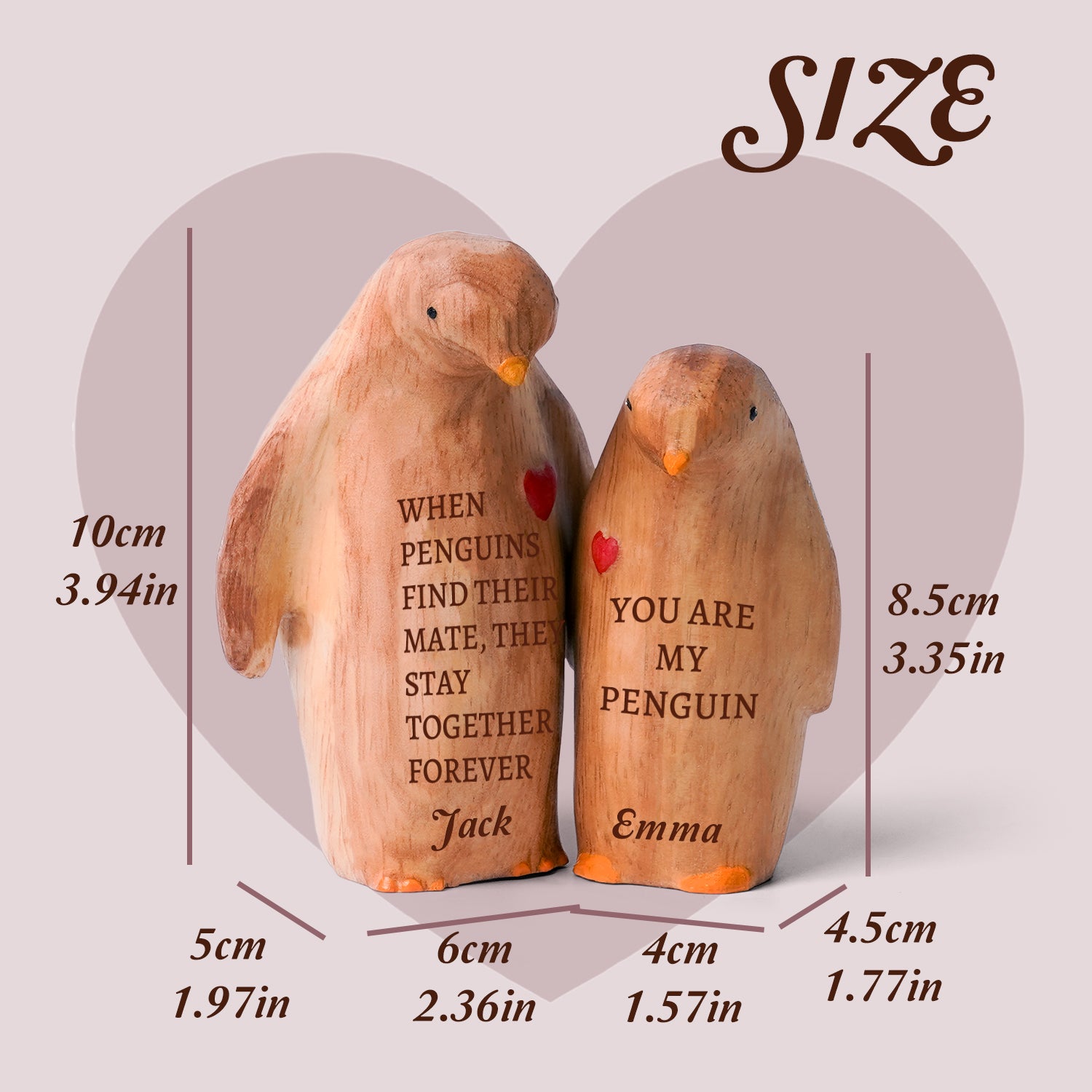 Personalized Wooden Penguin Couple