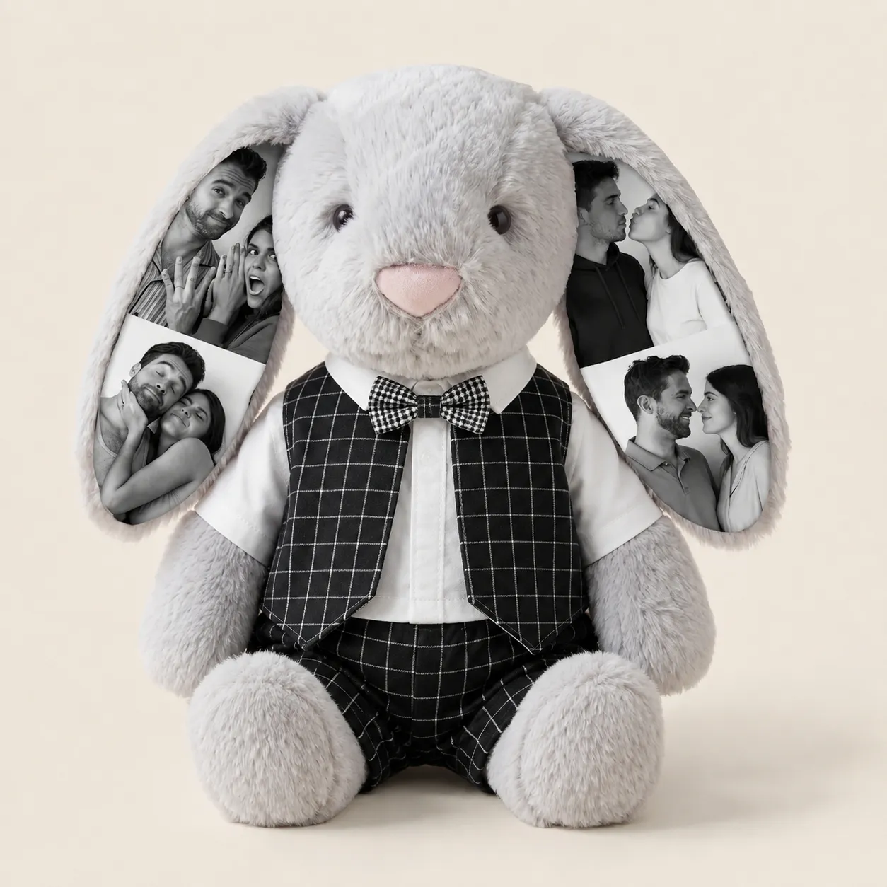 Custom Photo Wedding Bunny Plush – Personalized Bride & Groom Bunny Stuffed Animal, Anniversary Wedding Gift for Couples