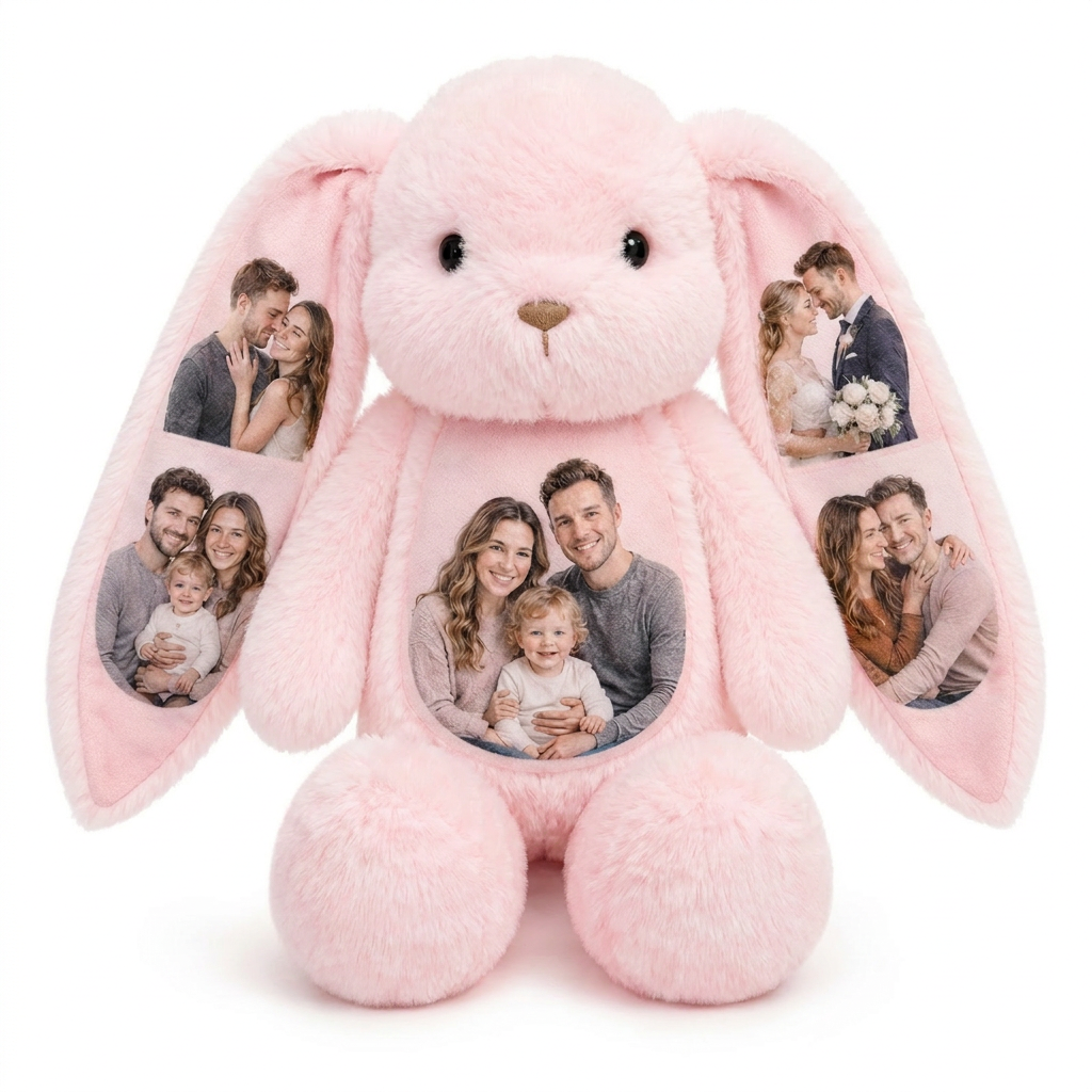 Custom Photo Bunny Plush – Personalized Hidden Ear Picture Bunny Gift